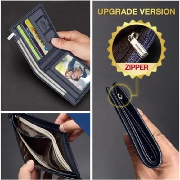 Men's Wallets Genuine Leather Mens Bifold Dark Blue, Brown or Black - Picture 7 of 9